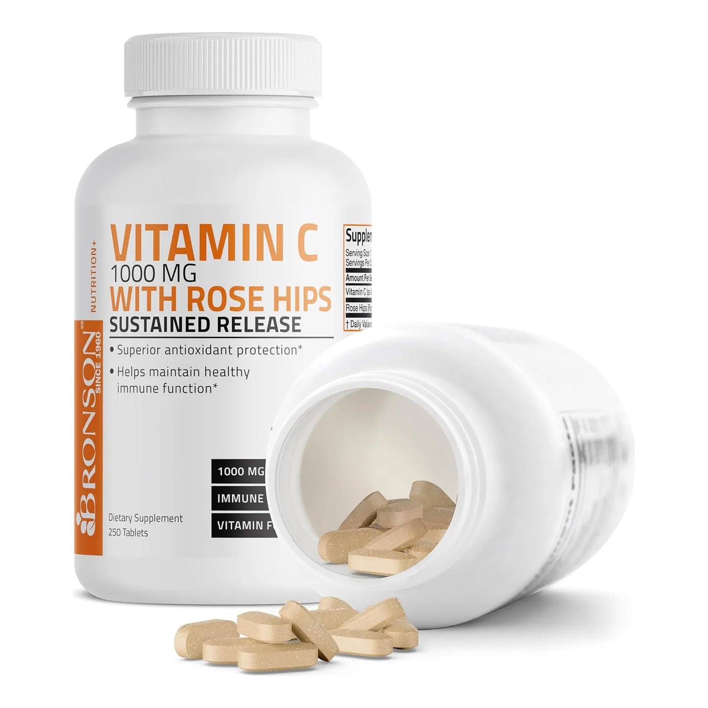Vitamina C Premium Bronson Vitamins Pastillas 1 Gramo Ácido Ascórbico Con Escaramujos