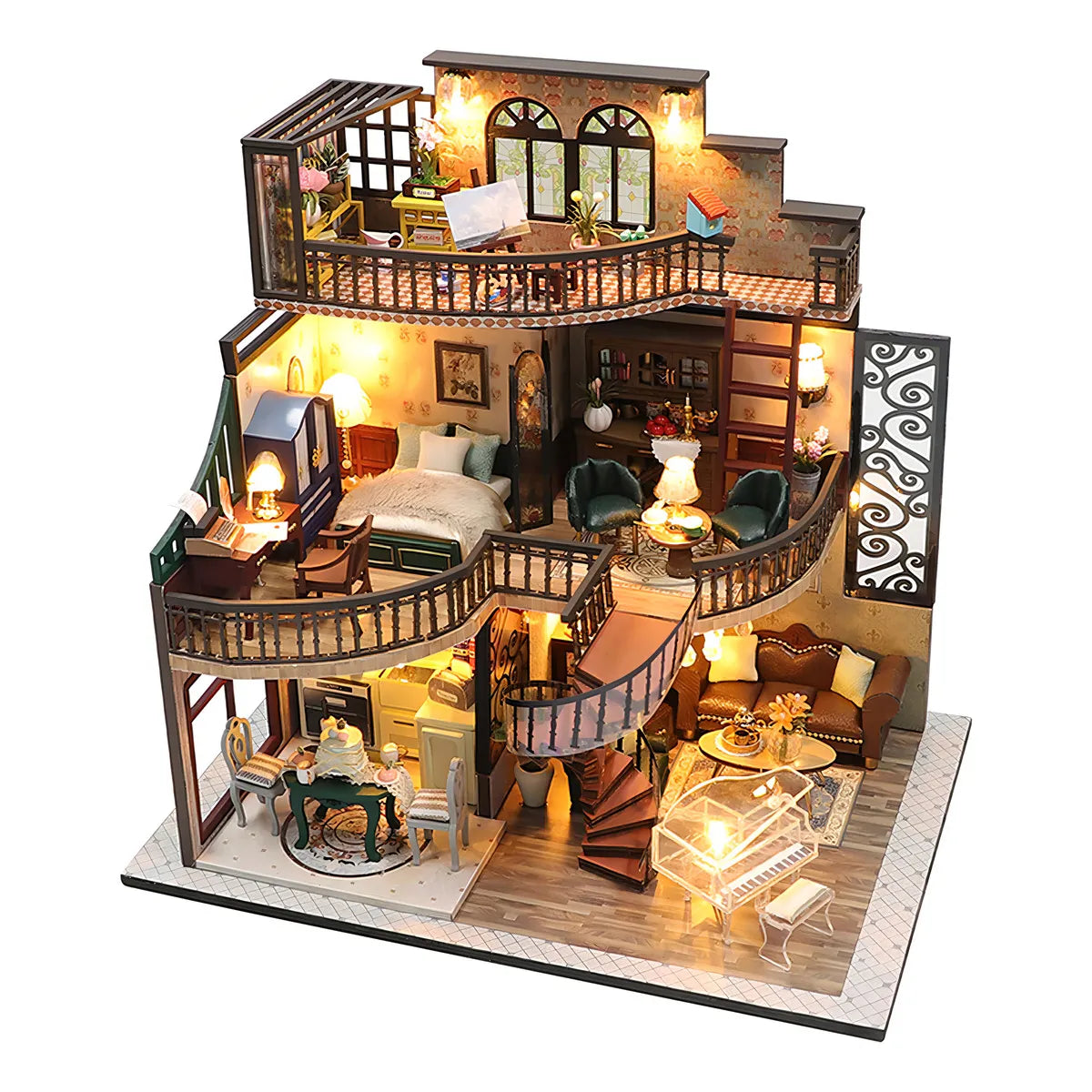 Lannso Kit Casa De Muñecas En Miniatura Para Construir Con Luces LED Y Caja De Música