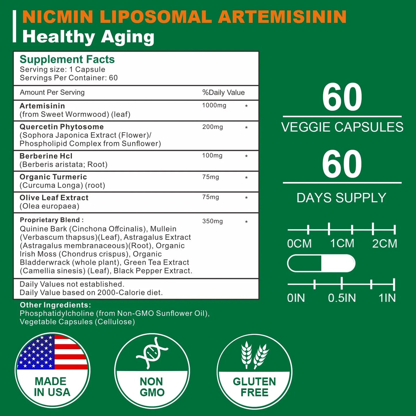 Artemisinina Liposomal 1000 Mg Con Quercetina 120 Capsulas Antioxidante Maxima Absorcion