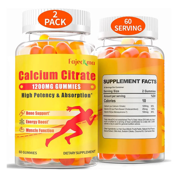 Gomitas De Citrato De Calcio 1200 Mg Con Vitamina D3 Y K2 Suplemento Vegano Sin Azucar