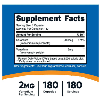 Vanadio Cromo 2mg 180 Cápsulas Naturales Sin Gluten