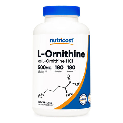 L-Ornitina 500 Mg 180 Cápsulas Para Bienestar Y Rendimiento