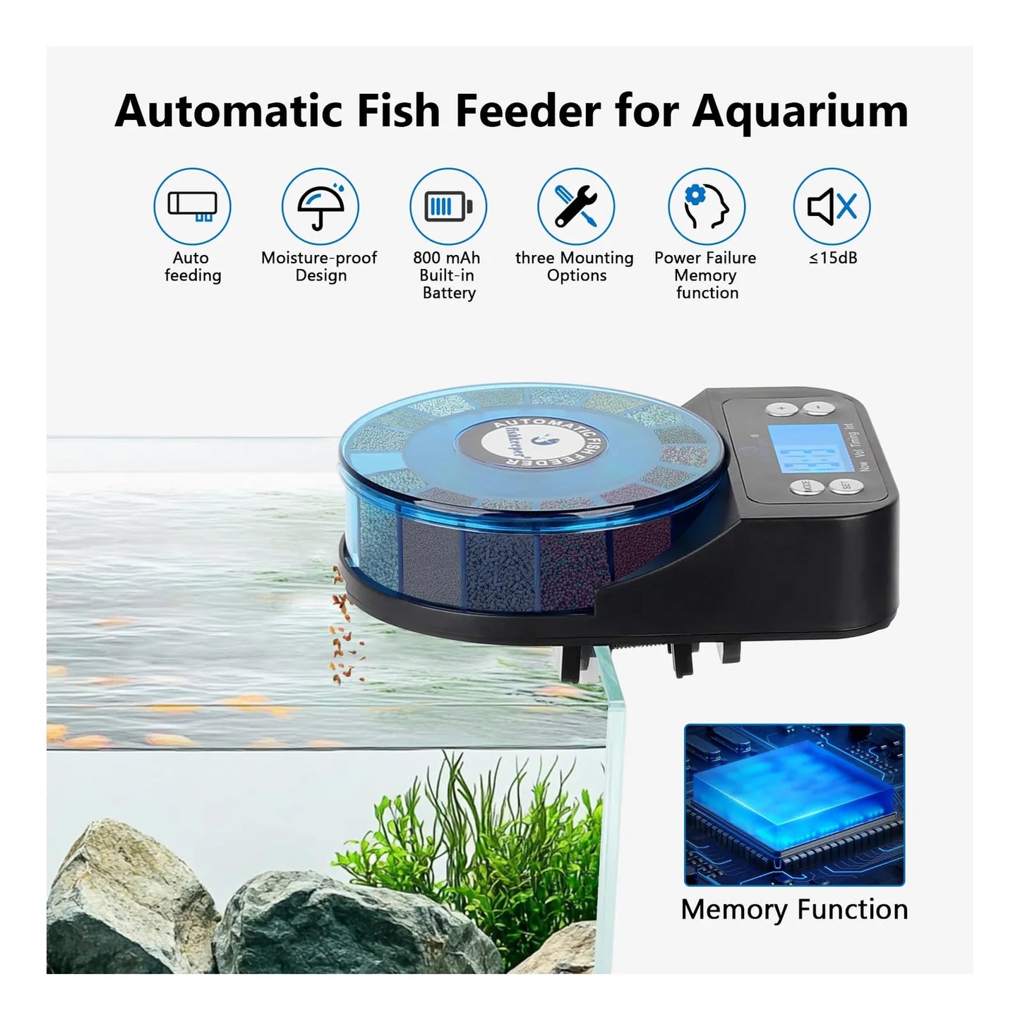 Alimentador Automático Recargable Con Dispensador De Precisión Para Peces Y Tortugas