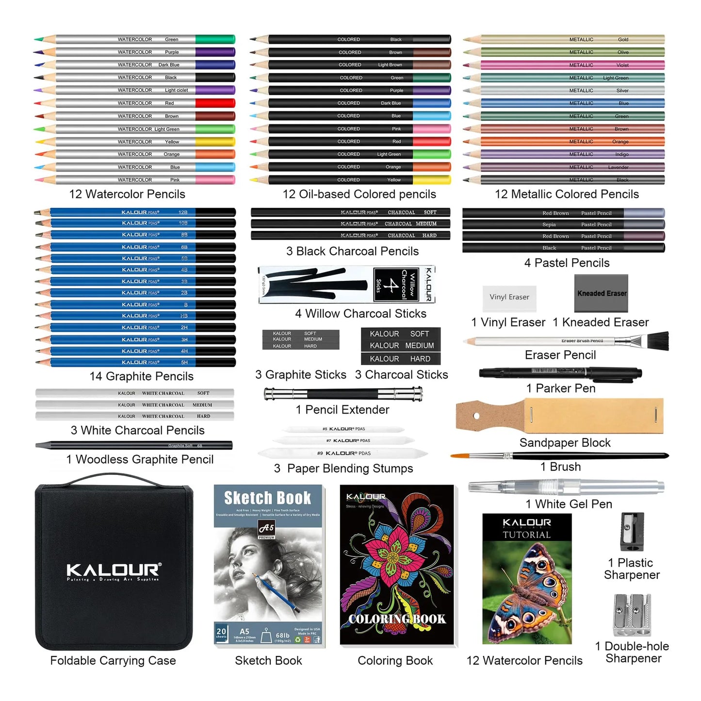Kit De Dibujo Profesional 82 Piezas Con Cuaderno Y Accesorios