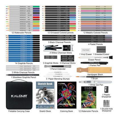Kit De Dibujo Profesional 82 Piezas Con Cuaderno Y Accesorios