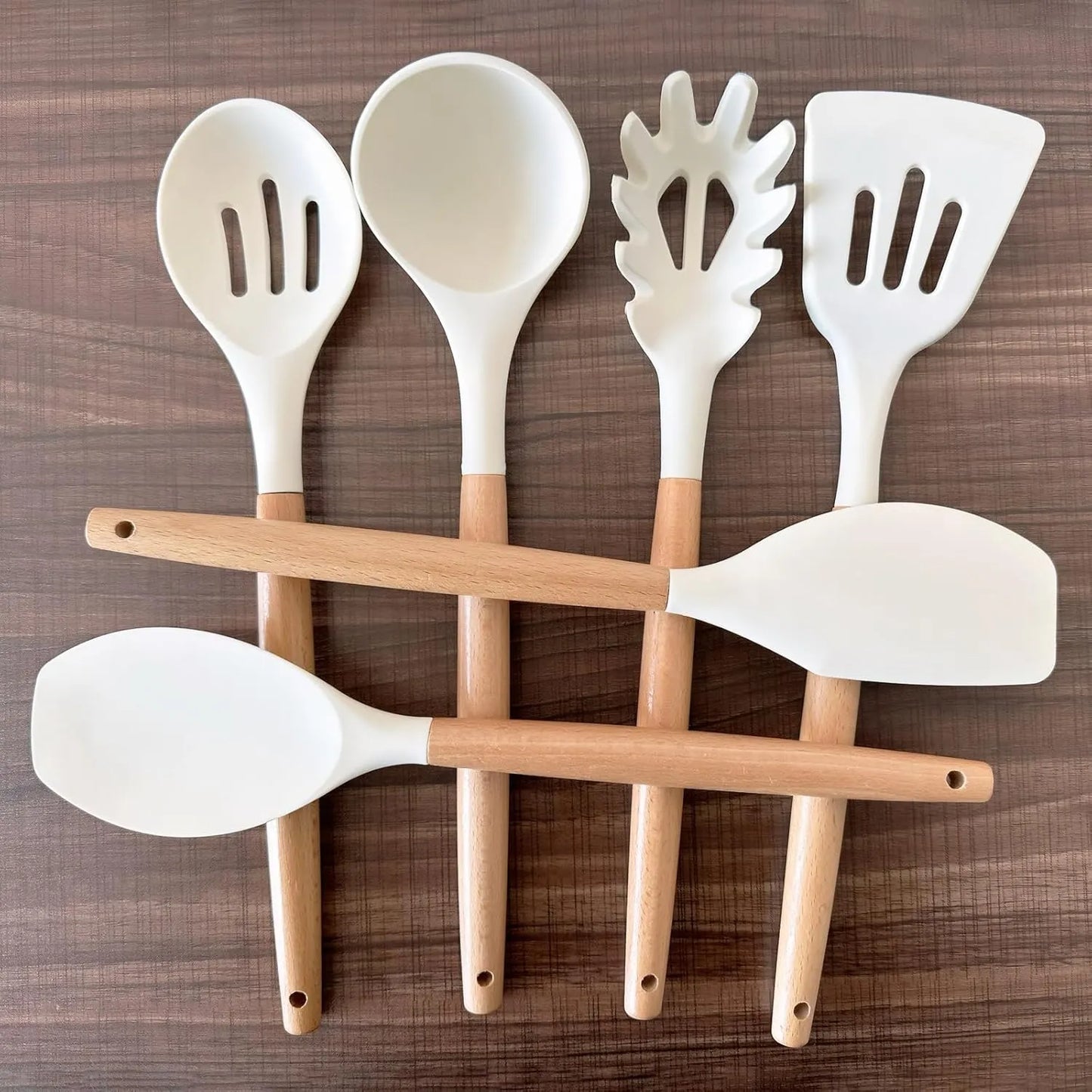Juego De Utensilios Cocina 6 Piezas Silicona Antiadherente Mangos Madera Iocbyhz