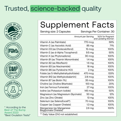 Multivitaminas Prenatales Folato Colina Apoyo Embarazo Desarrollo Fetal 60 Capsulas
