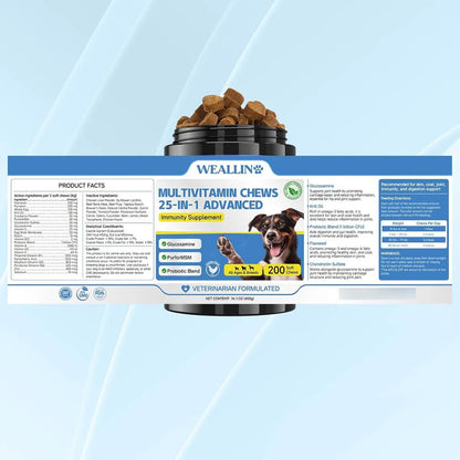 Vitaminas 25 En 1 Para Perros Masticables Con Probióticos Gl Salud Articulaciones Piel Y Pelaje