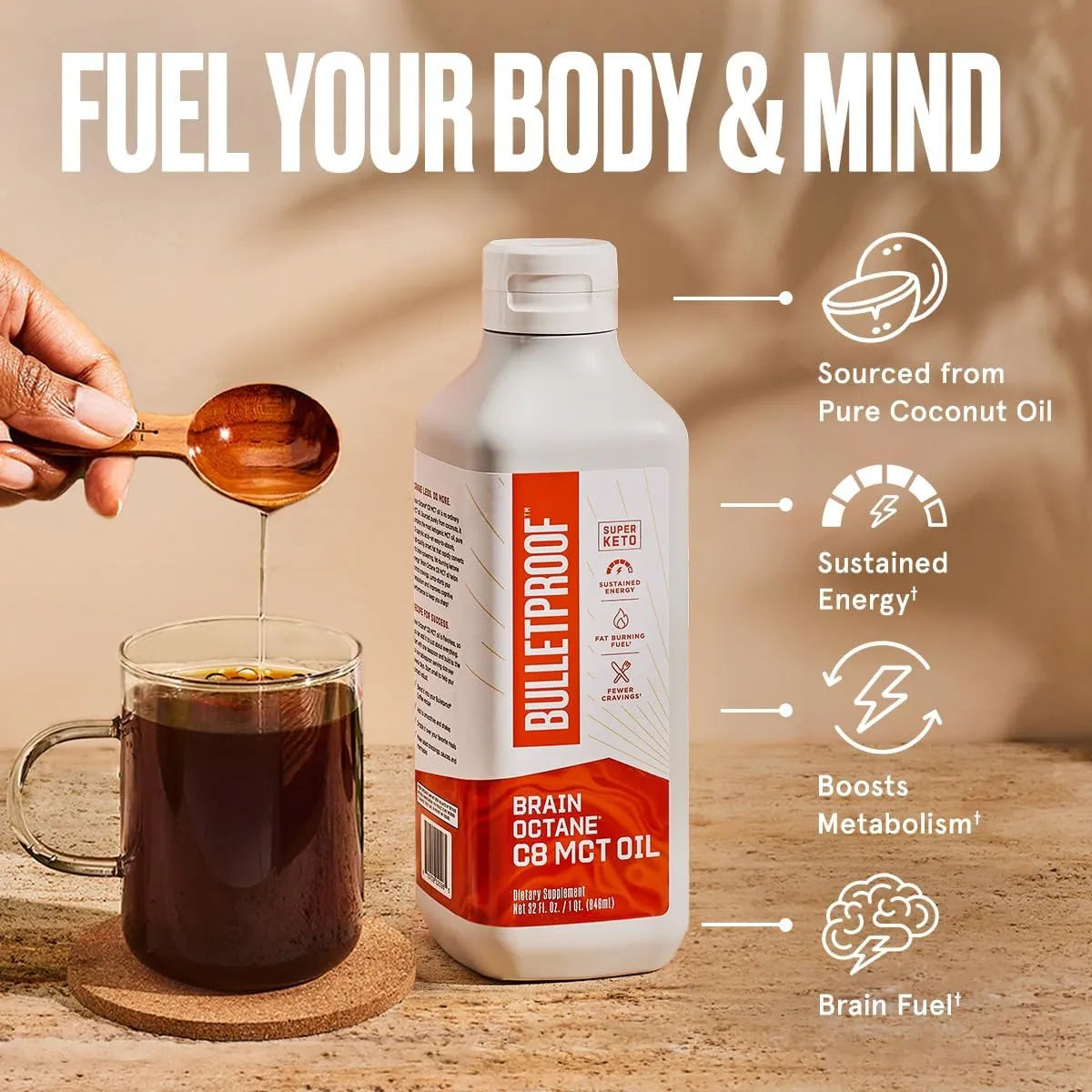 Aceite MCT Brain Octane C8 32 Oz Energia Sostenida Sin Antojos Keto