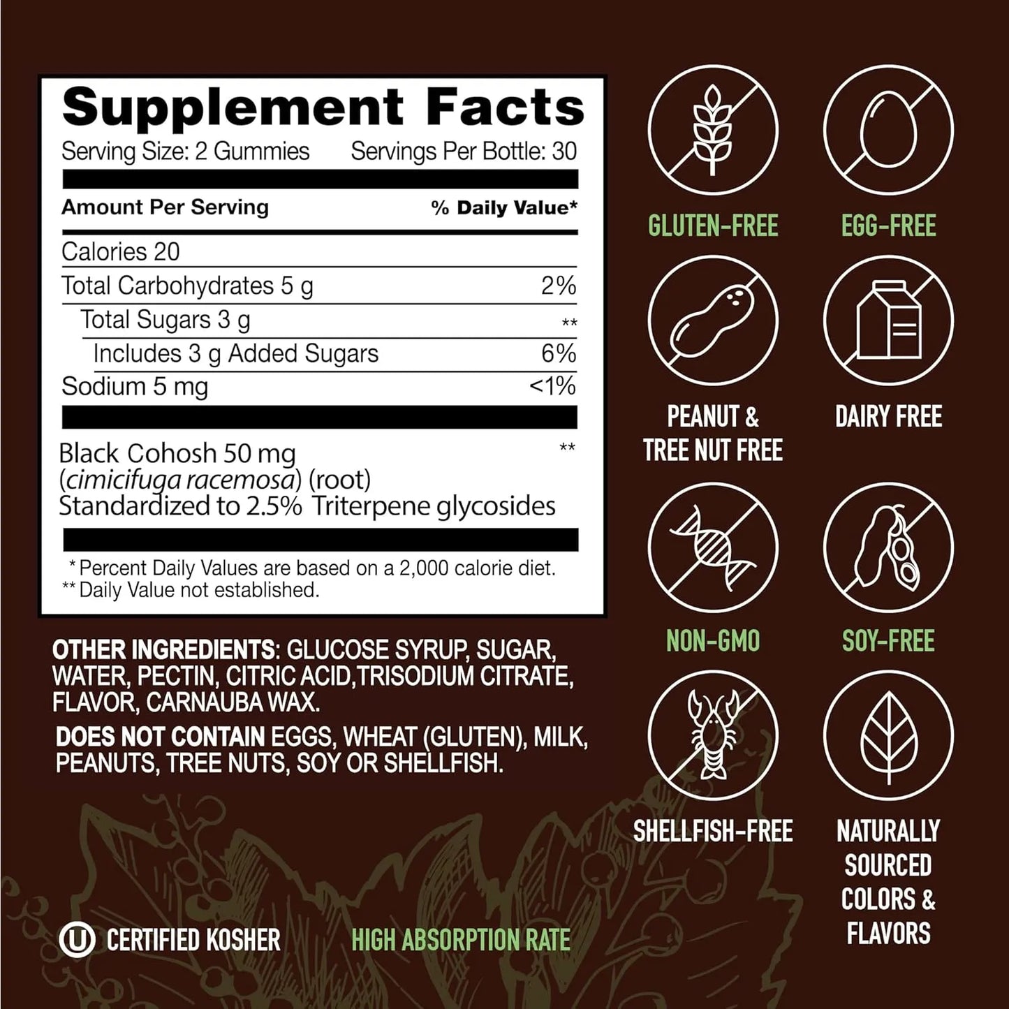 Gomitas De Cohosh Negro 50 Mg 60 Unidades Extracto Natural Para Menopausia