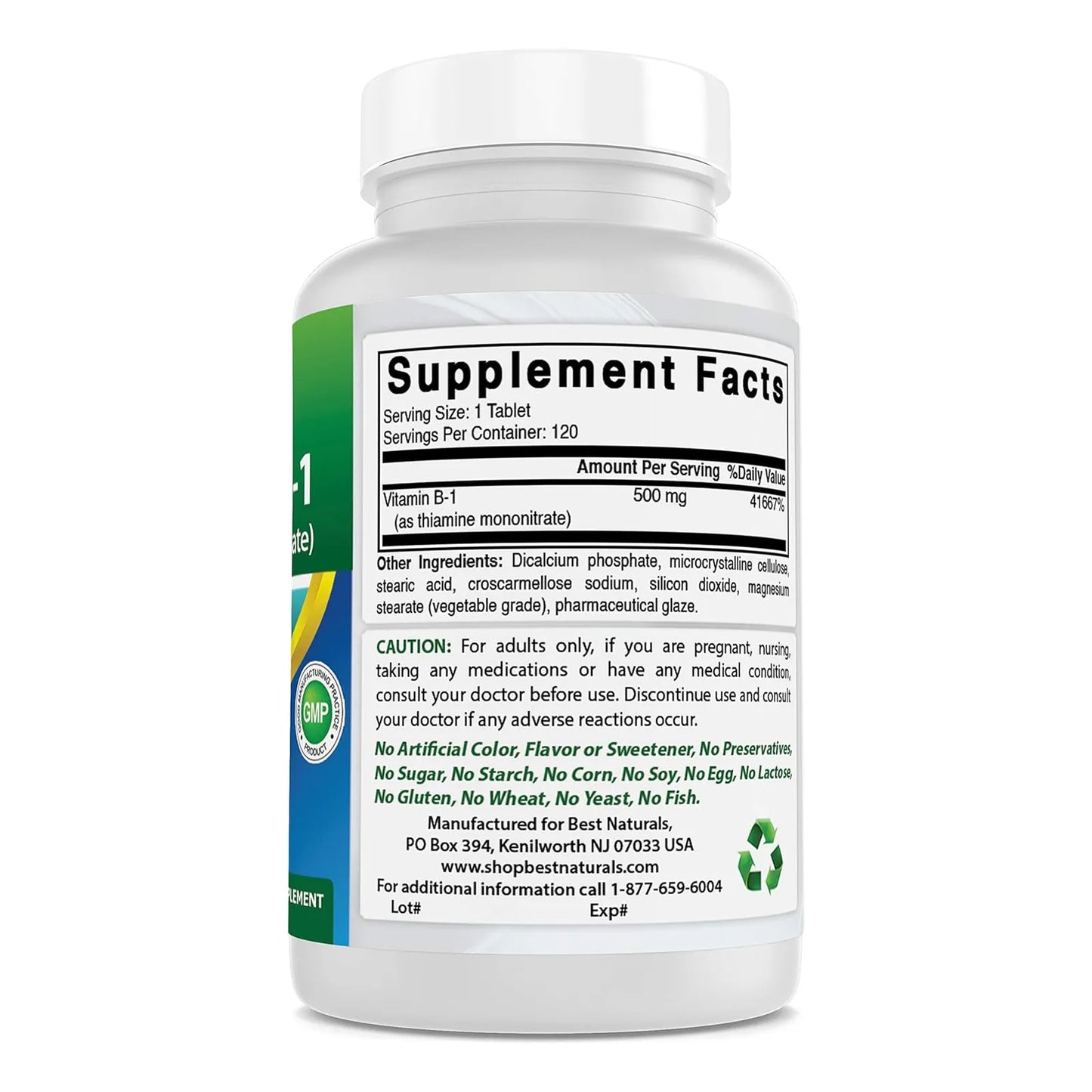 Vitamina B1 Mononitrato De Tiamina 500 Mg 120 Tabletas Energía y Bienestar