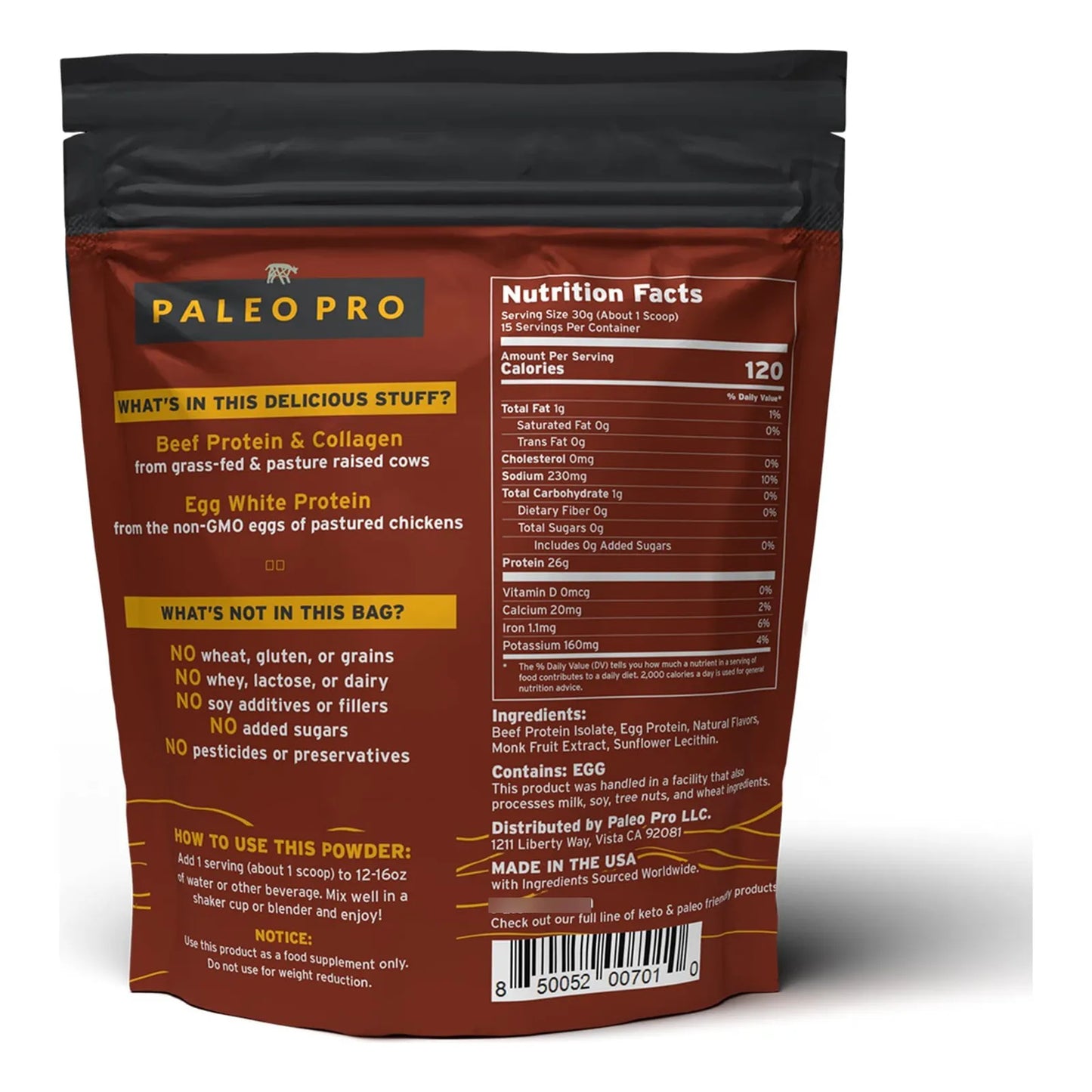 Proteína En Polvo Paleo De Vainilla Alimentada Con Pasto Sin Gluten Ni Lácteos