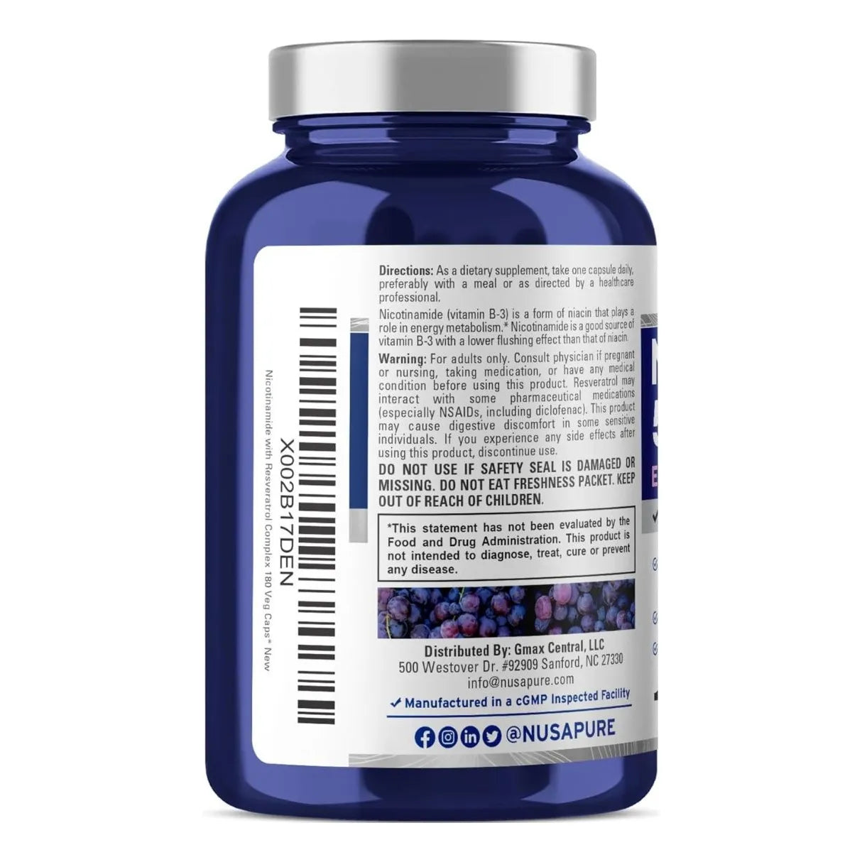 Suplemento Nussuplemento Nusapure Nicotinamide 500mg Con Resveratrol 180 Cápsulas Veganas Salud Piel Energíaapure Nicotinamid - Imagen 2