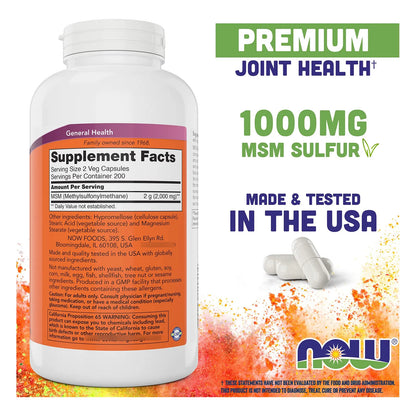 Now Msm 1000 Mg 400 Capsulas Vegetales Paquete De 2 Salud Articular