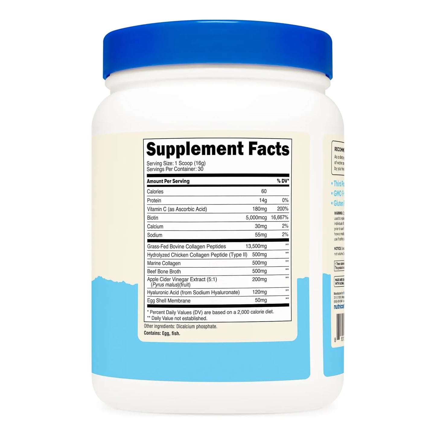 Complejo Proteínas Colágeno Múltiple Sabor Neutro 30 Porciones Nutricost Suplemento Con Biotina Y Ácido Hialurónico
