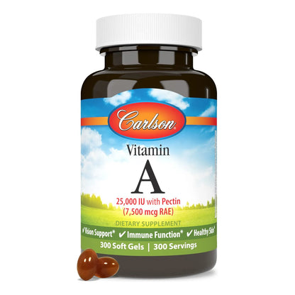 Vitamina A 25000 Ui Con Pectina Para Vision Nocturna Y Piel Saludable 300 Capsulas