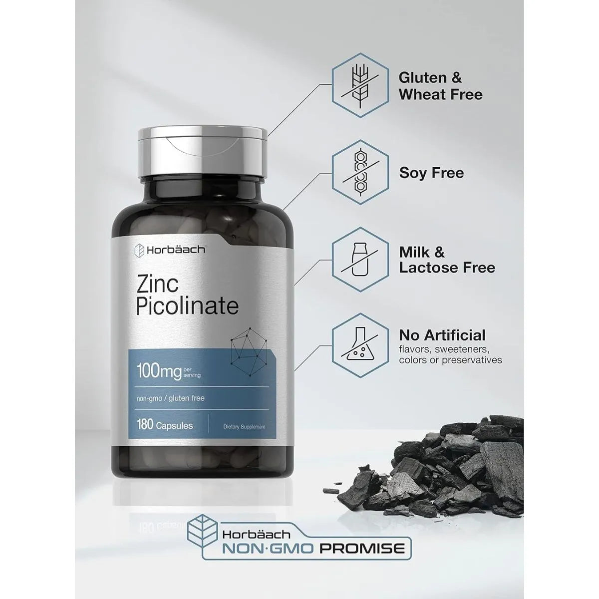 Horbäach Zinc Picolinate 100mg 120 Cápsulas - Imagen 3