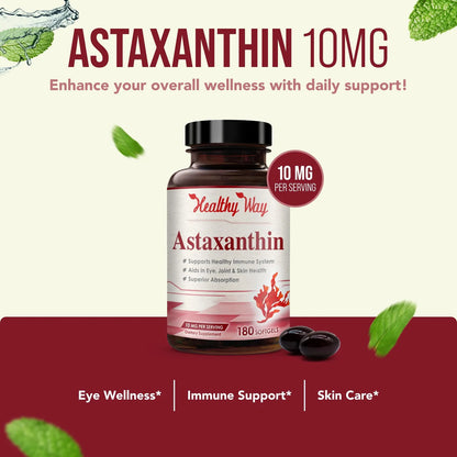 Astaxantina 10mg 180 Capsulas Antioxidante Poderoso Piel Y Vision