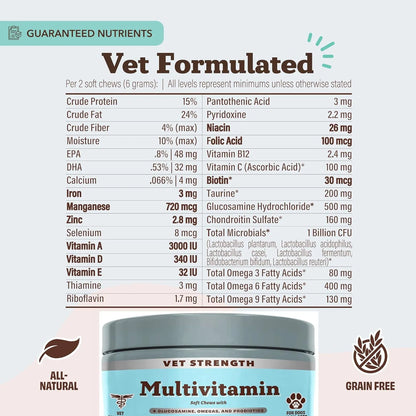 Masticables Multivitamínicos Para Perros 90 Unidades Con Glucosamina Omega 3 Y Biotina