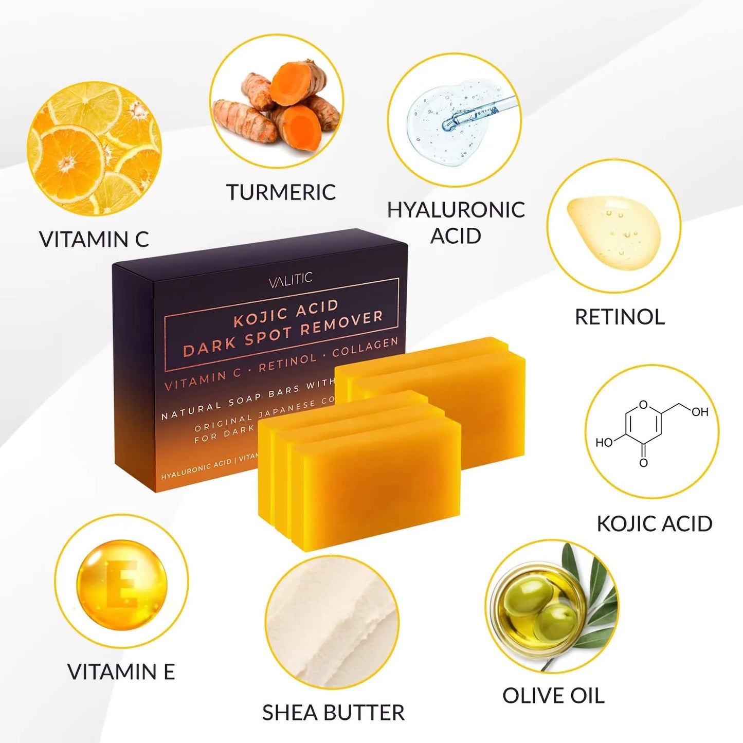 Jabón Exfoliante Manchas Oscuras Ácido Kójico Vitamina C Retinol Colágeno