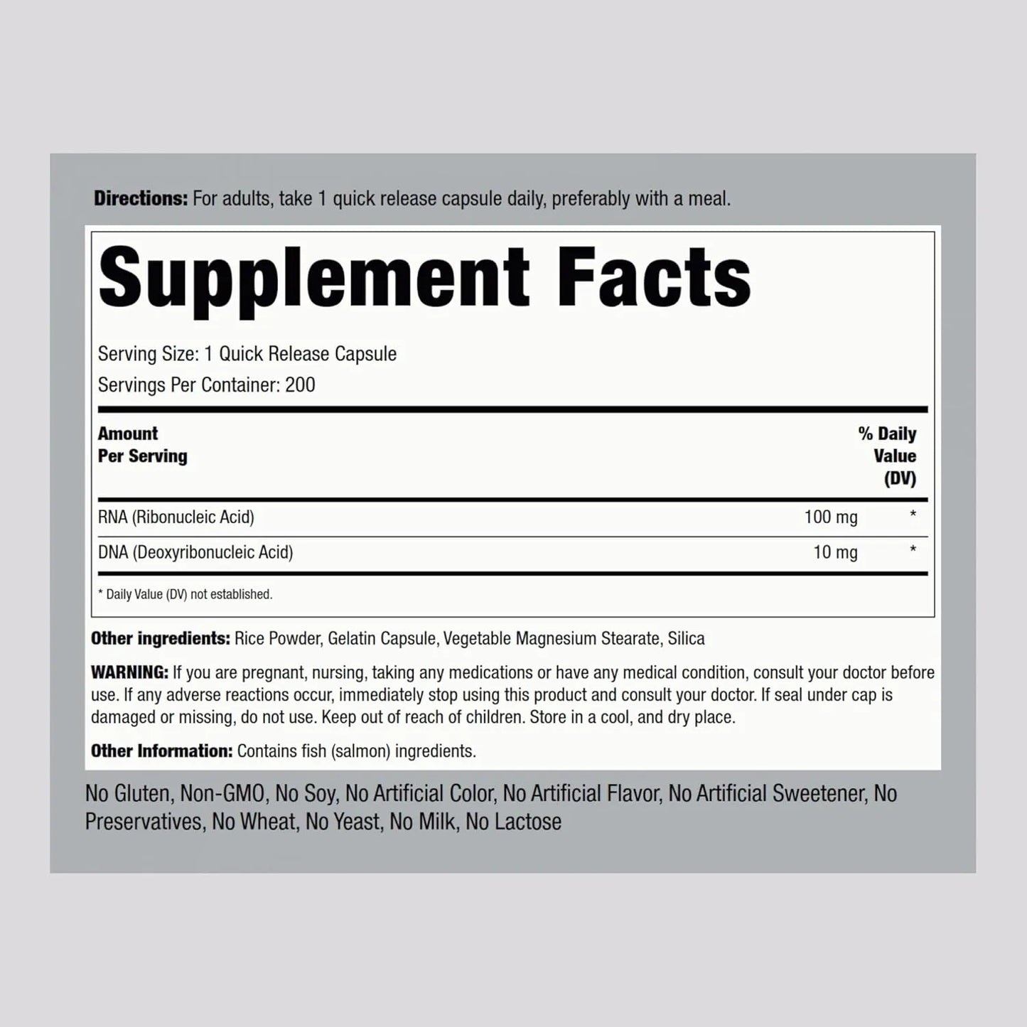 Suplemento De ADN Y ARN 200 Capsulas Complejo Nucleotidos Sin OMG Ni Gluten