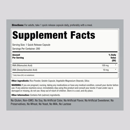 Suplemento De ADN Y ARN 200 Capsulas Complejo Nucleotidos Sin OMG Ni Gluten