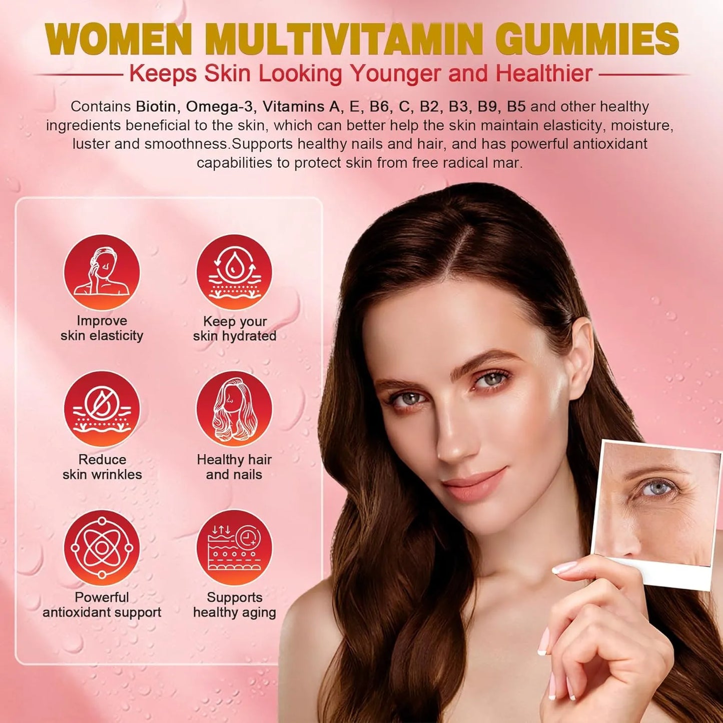 Gomitas Multivitaminicas Sin Azucar Con Omega3 Para Mujer Piel Cabello Uñas