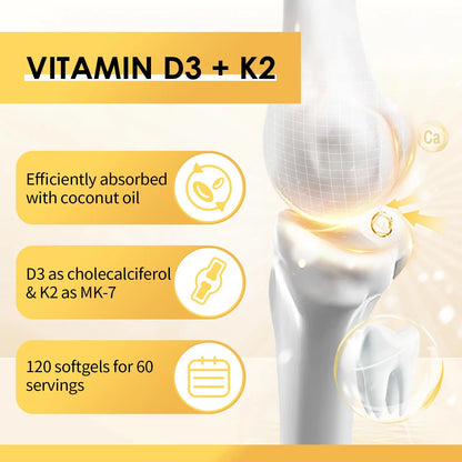 Suplemento Vitamina D3 K2 5000 Ui 200 Mcg Con Aceite De Coco 120 Cápsulas