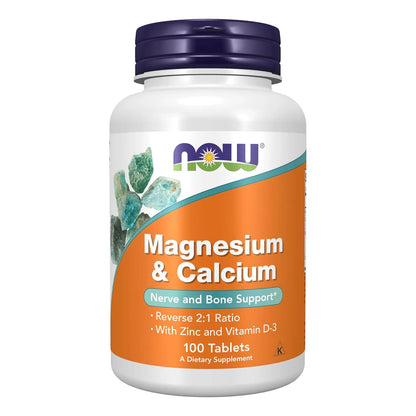 Magnesio Calcio Con Zinc Y Vitamina D3 100 Tabletas NOW Foods Huesos Fuertes