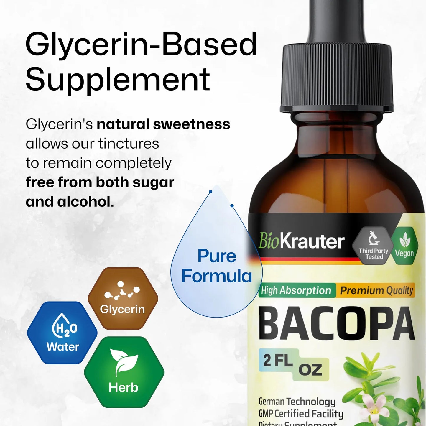 Gotas De Bacopa Monnieri Bio 60ml Apoyo Cerebral Vegano Sin Alcohol
