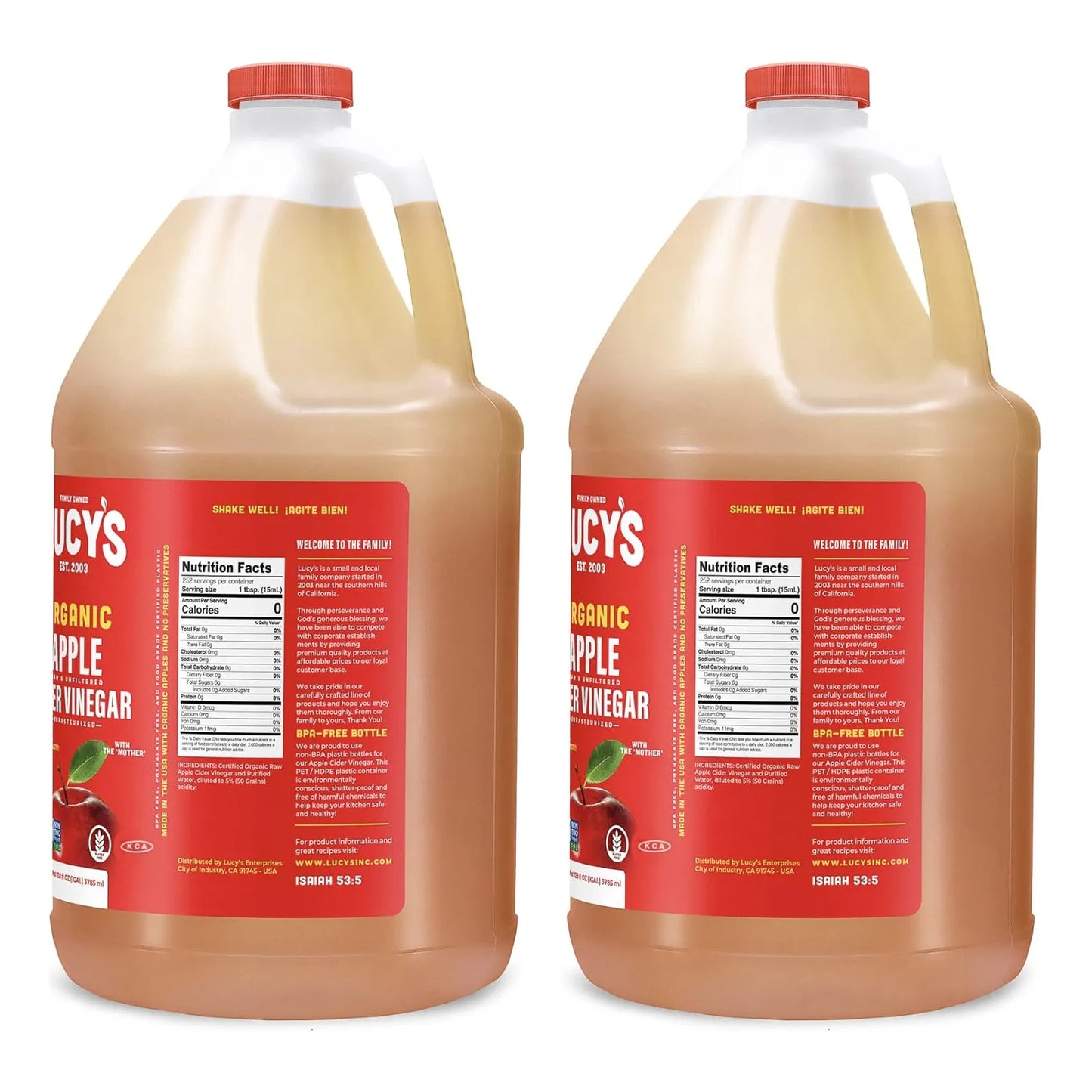 Vinagre De Sidra De Manzana Orgánico Lucy's 7.5 Litros Crudo Sin Filtrar Con La Madre