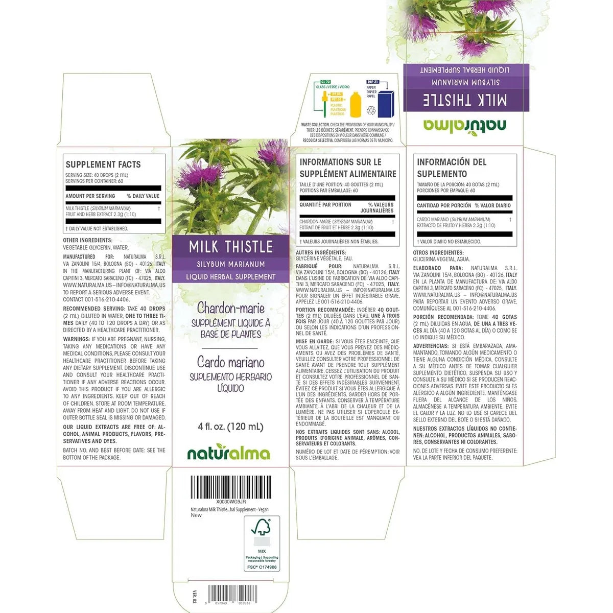 Tintura Natural Cardo Mariano Extracto Liquido 120 Ml Gotas Vegano Sin Alcohol