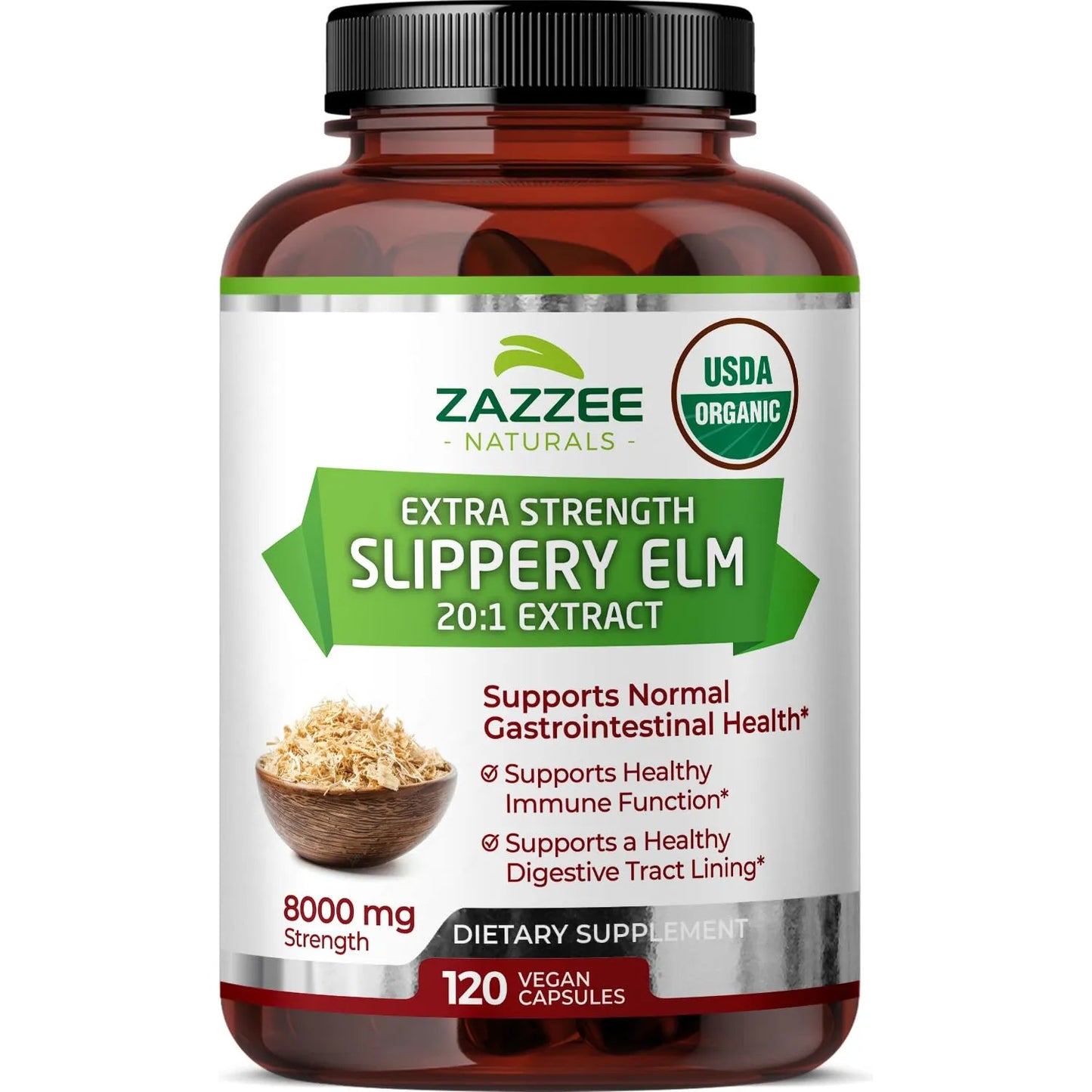 Extracto Orgánico De Corteza De Olmo 8000 Mg 120 Cápsulas Veganas Certificado USDA