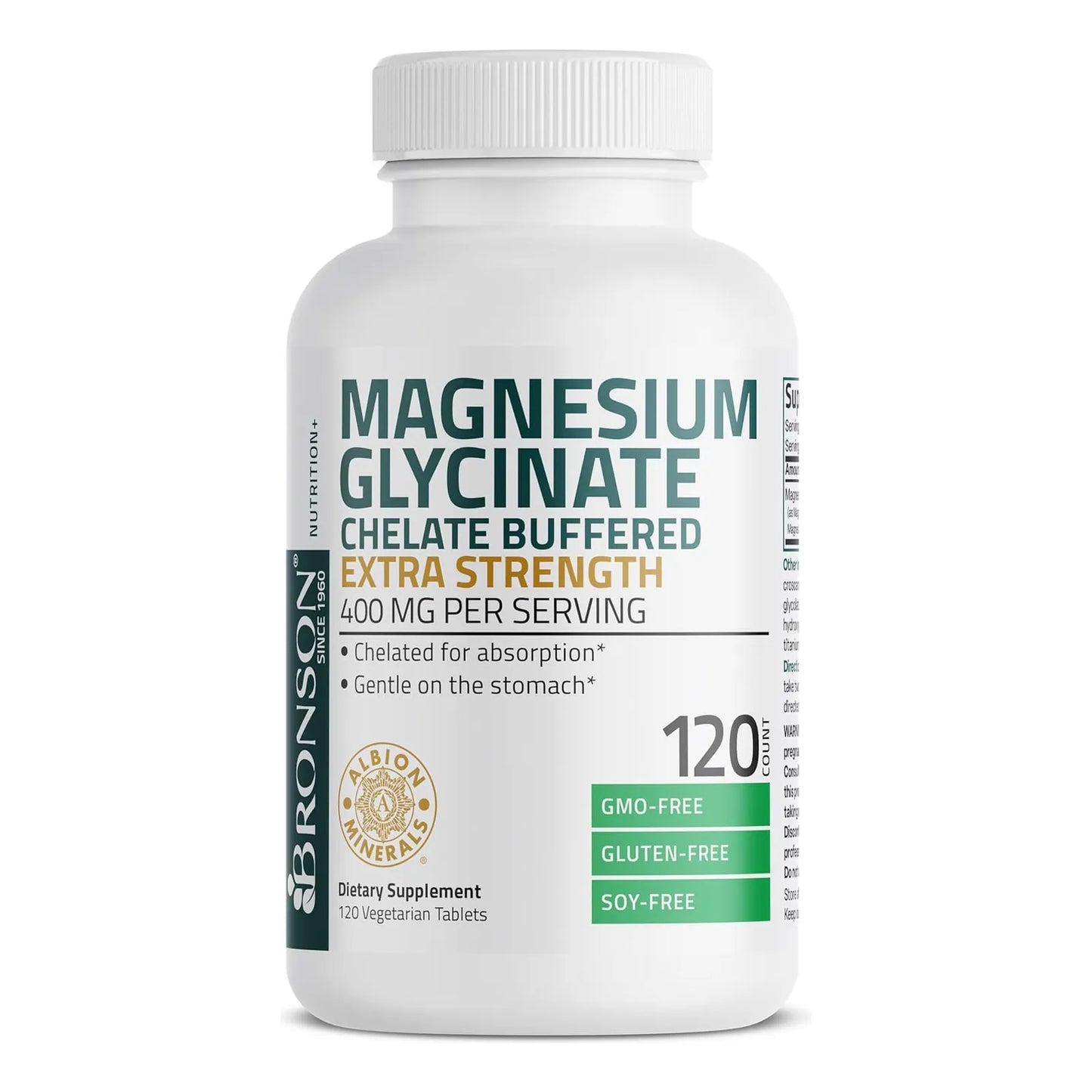 Glicinato De Magnesio 400 Mg Extra Fuerte Quelado 120 Tabletas Bronson Absorcion Superior