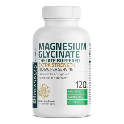 Glicinato De Magnesio 400 Mg Extra Fuerte Quelado 120 Tabletas Bronson Absorcion Superior
