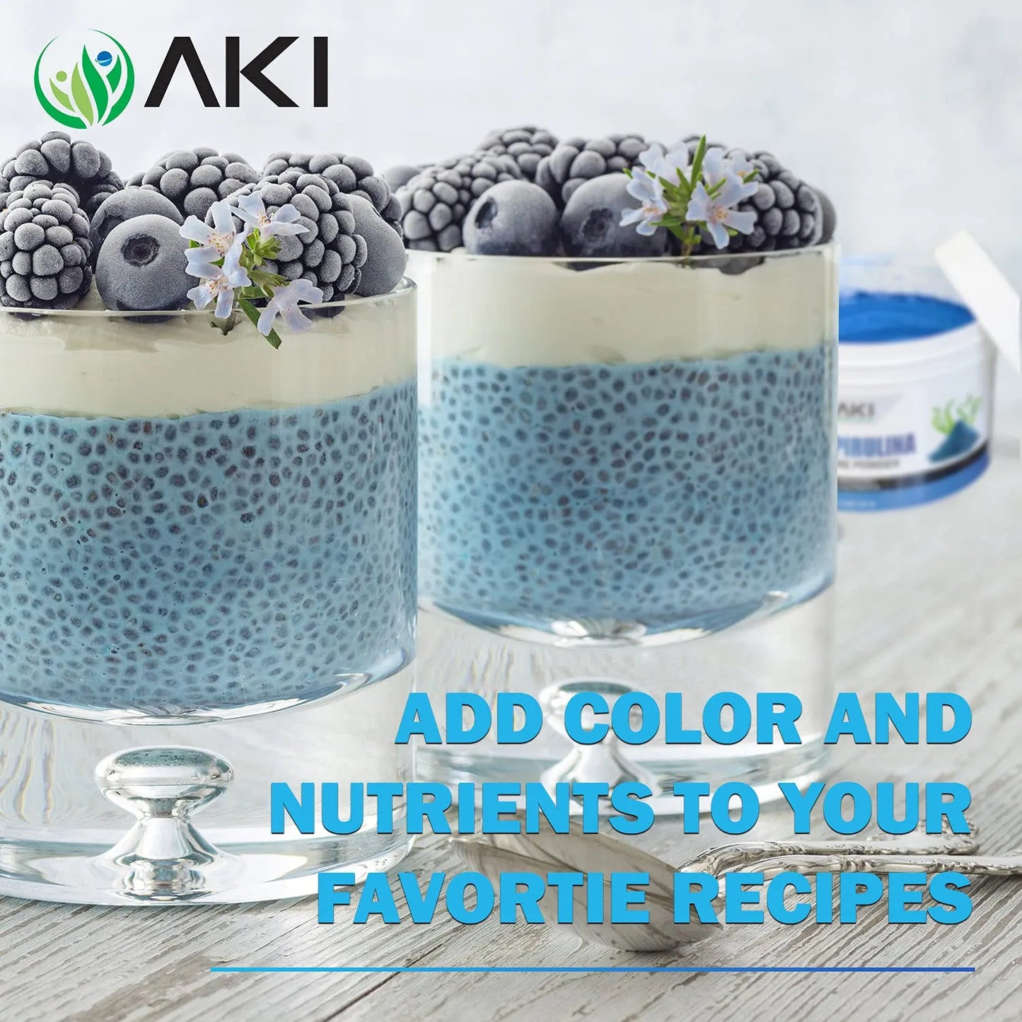Polvo De Espirulina Azul AKI Superalimento Nutritivo Y Colorante Natural