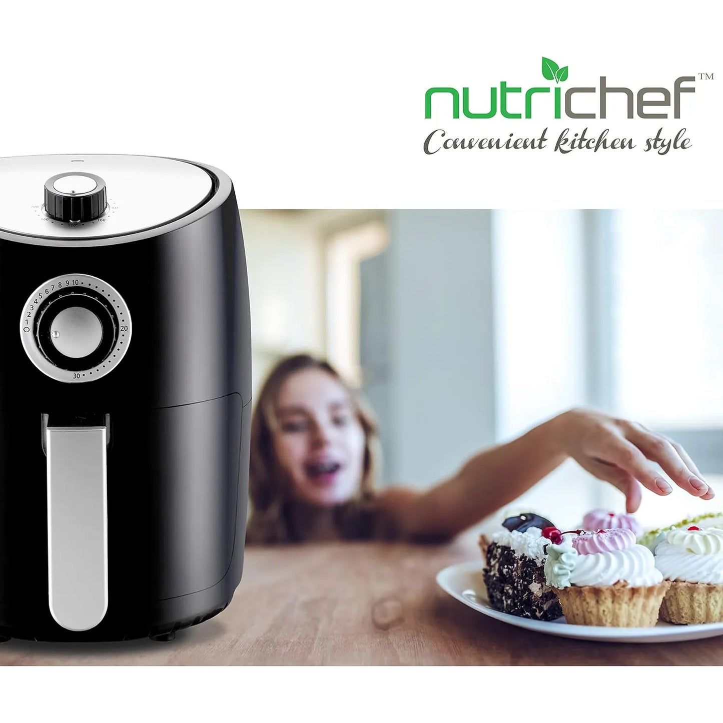 Freidora De Aire Nutrichef 1000W 2 Cuartos Cocina Sin Aceite Ahorra Tiempo Y Dinero