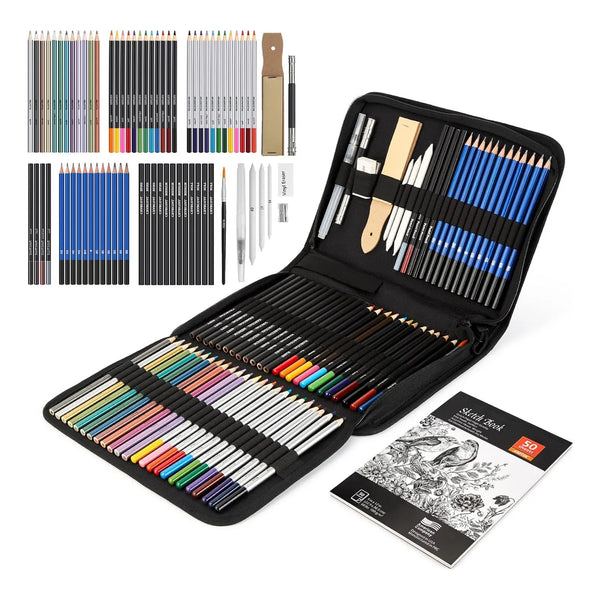 Juego De Lapices De Dibujo 75 Piezas Arte Bocetos Colores Agua Carbón