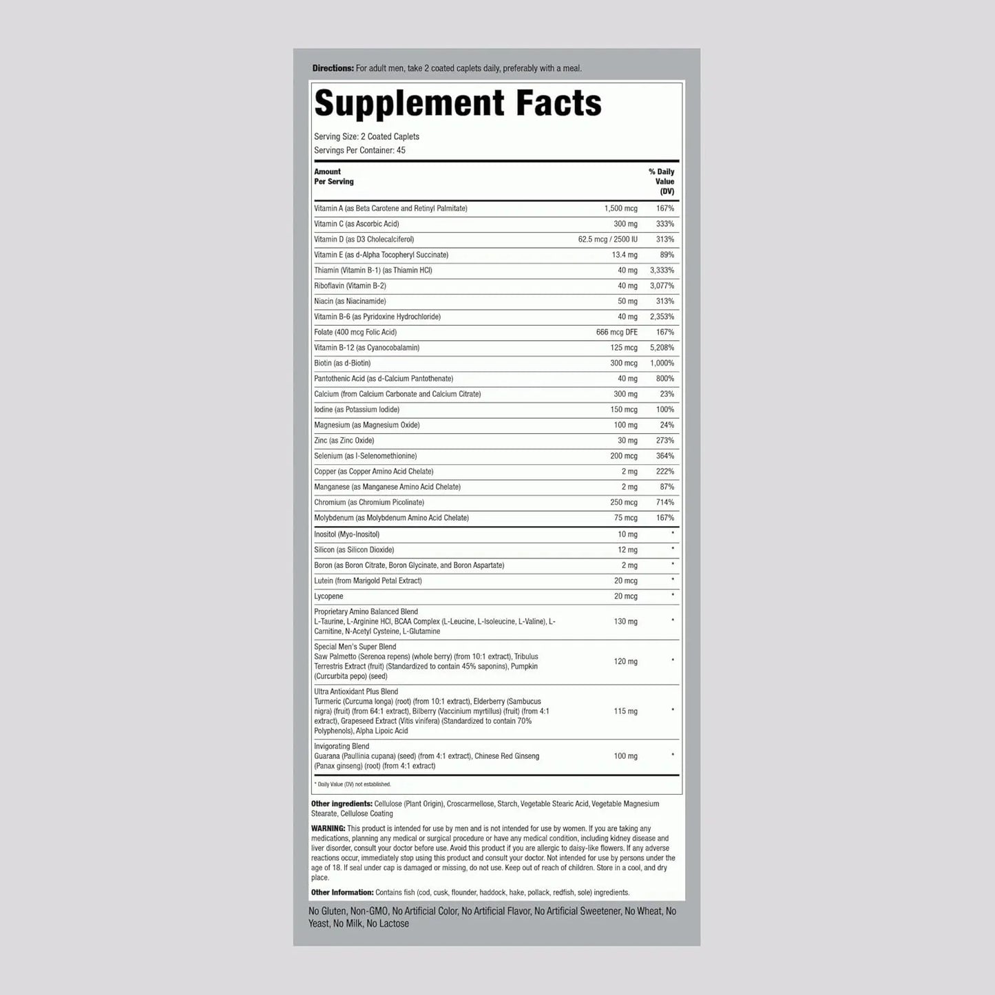 Multivitaminico Para Hombres 90 Capsulas Con Vitamina D Zinc Y Palma Enana