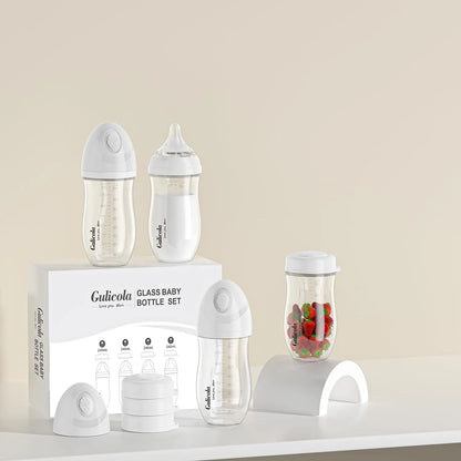 Set De 4 Biberones De Vidrio Anti Cólicos Pezón Flujo Medio 240 Ml