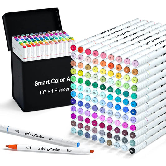 108 Marcadores De Arte Profesionales Con Licuadora Colores Vibrantes Y Doble Punta