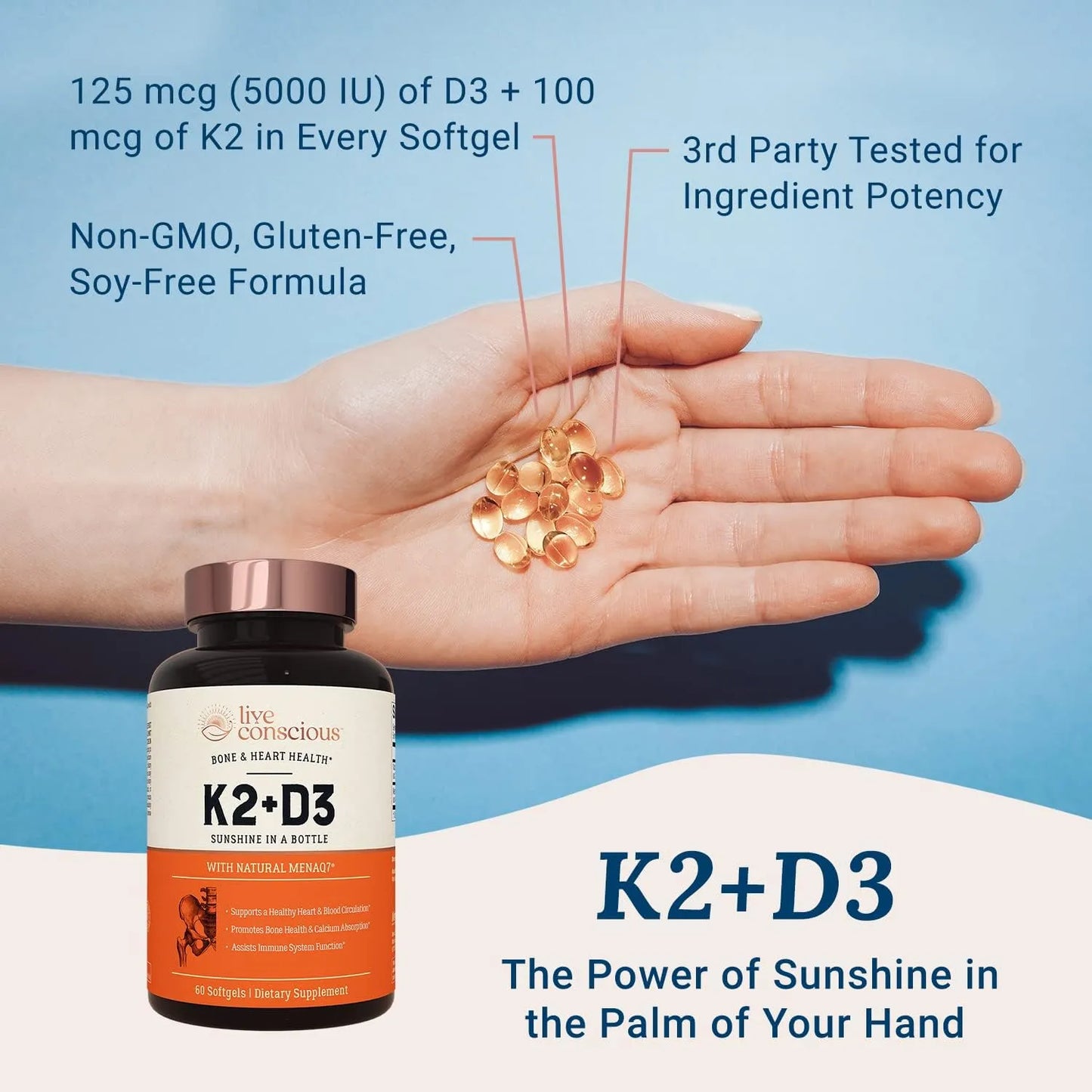 Vitamina K2 D3 5000 Ui Menaq7 Salud Osea Cardiaca 120 Capsulas