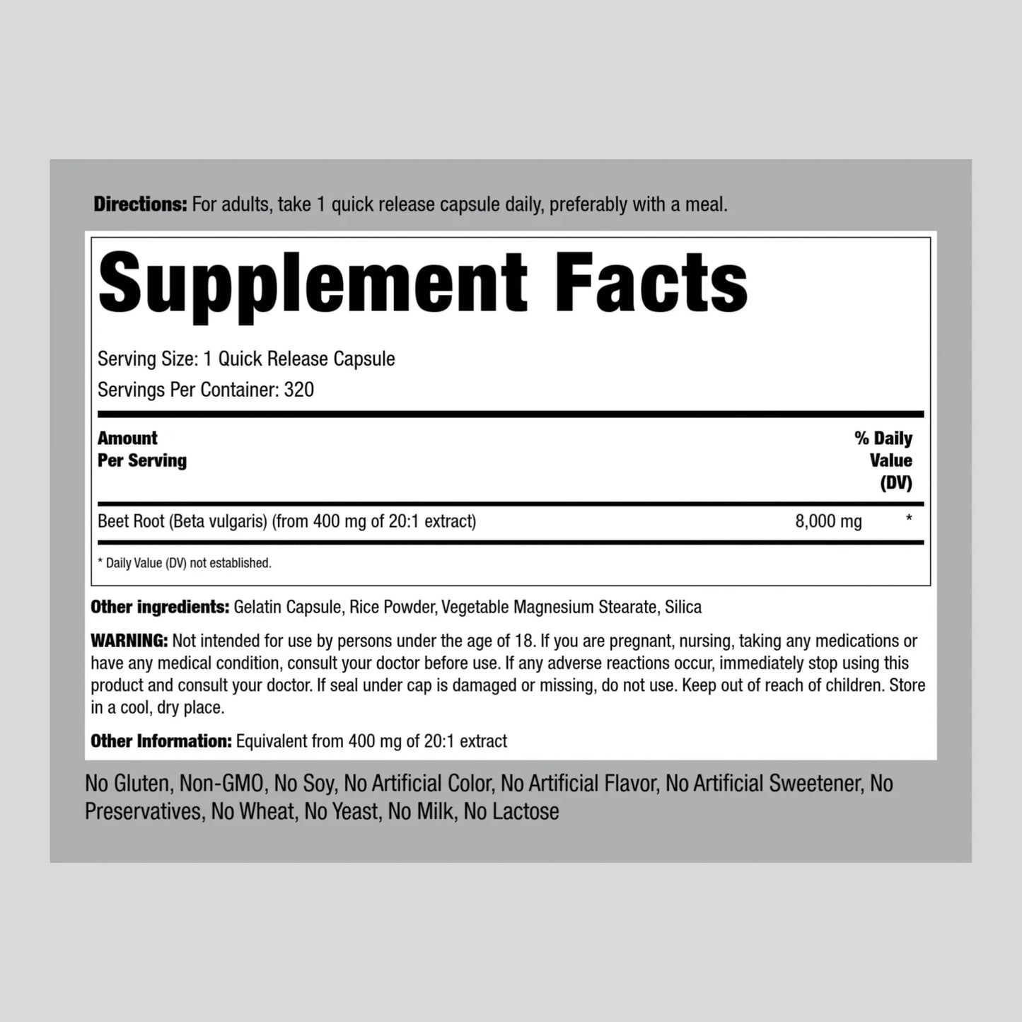 Capsulas Raiz De Remolacha 8000 Mg 320 Unidades Extracto Concentrado Suplemento Natural