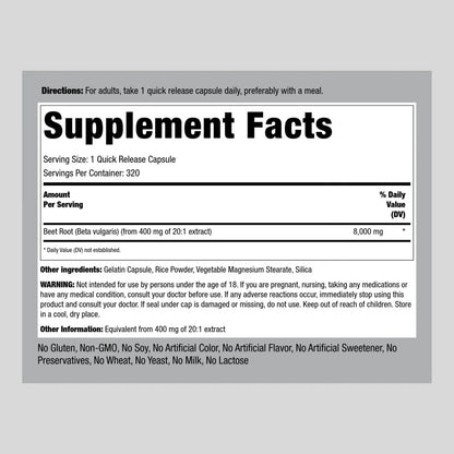 Capsulas Raiz De Remolacha 8000 Mg 320 Unidades Extracto Concentrado Suplemento Natural