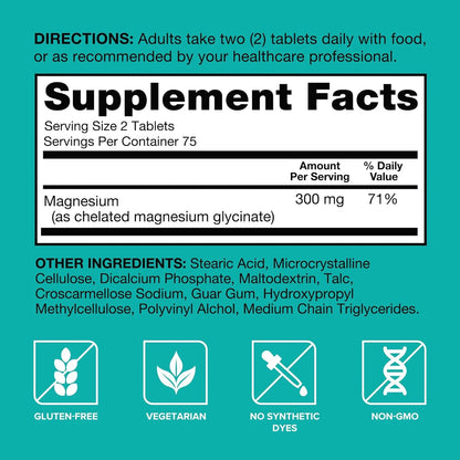 Glicinato De Magnesio 300 Mg 150 Tabletas Quelatadas Qunol Suplemento Muscular