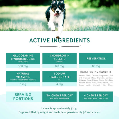 Masticables Suaves Para Perros Grandes Con Resveratrol Glucosamina Condroitina Sabor Tocino