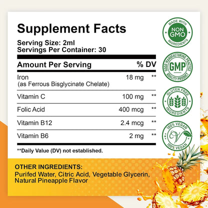 Duo De Hierro Liquido Con Folato Vitamina C B6 B12 Para Anemia Y Energia