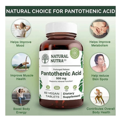 Ácido Pantoténico De Liberación Prolongada 500 Mg Suplemento Vitamina B5 Energía Metabolismo