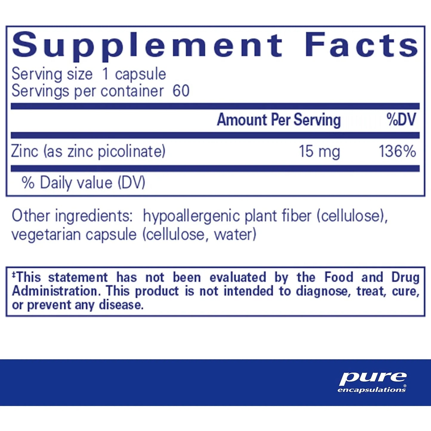 Picolinato De Zinc 15 Mg Pure Encapsulations Suplemento Inmunologico Prostata 60 Caps