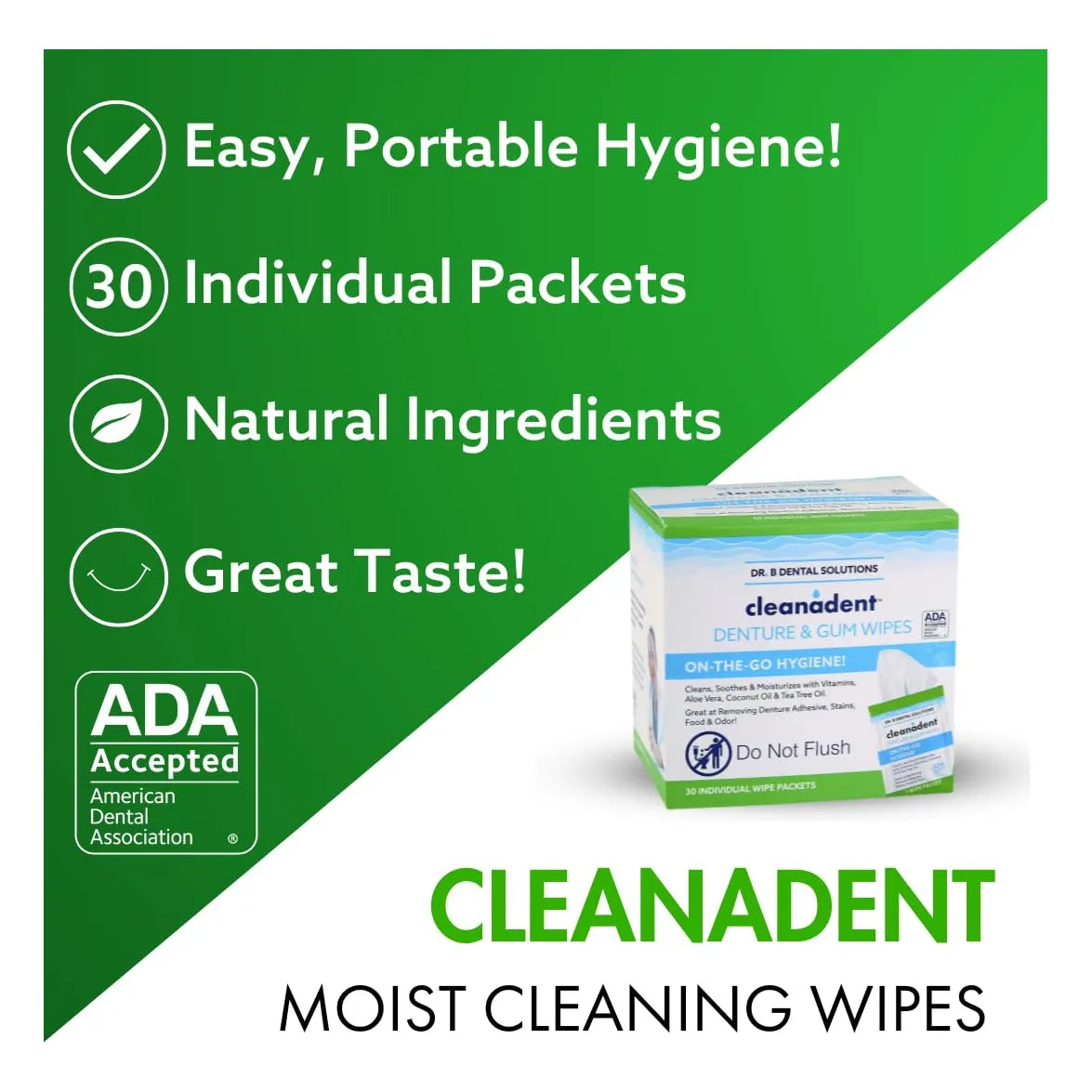 Toallitas Cleanadent Limpieza Profunda Dentaduras Postizas 30 Unidades